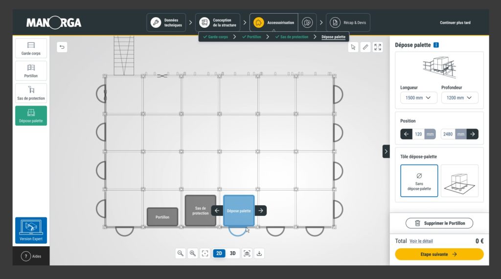 Configurateur de structure d'entreposage pour la société Manorga