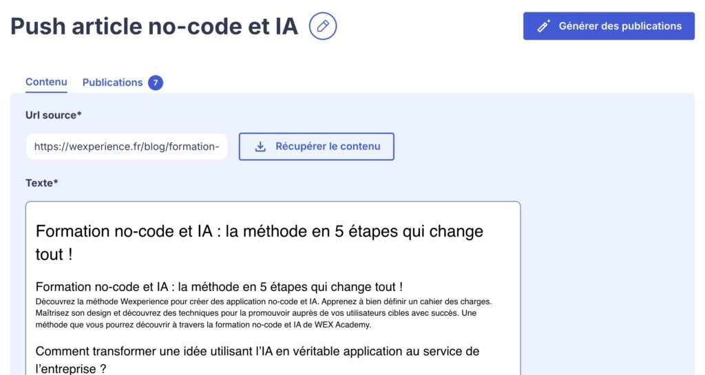 Interface d’édition de publication dans OSCAR, permettant de rédiger du texte, d’ajouter des hashtags, et de sélectionner un visuel avant de programmer la diffusion.