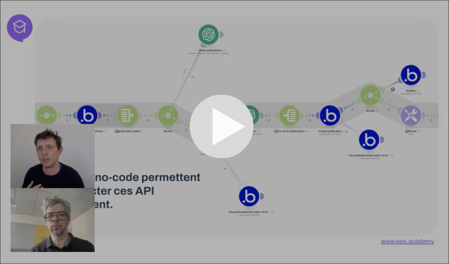 Extrait de la vidéo du webinar no-code et ia avec Matthieu Gameiro et Olivier Sauvage