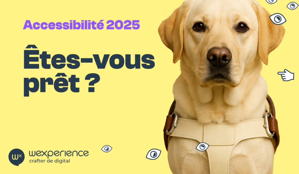 Photo de chien guide d'aveugle avec le titre "Accessibilité 2025 : êtes-vous prêt ?"