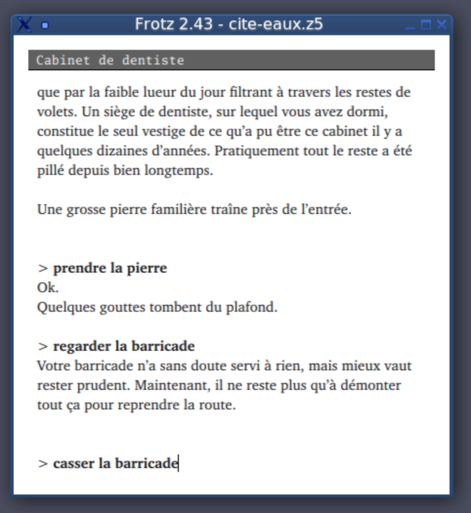 Exemple de jeu d'aventures en mode texte. La compréhension du langage humain était très très très limitée.