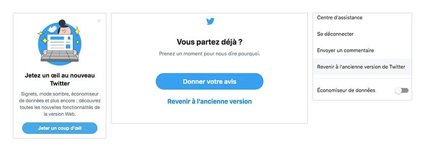 Lors du changement récent d'interface, Twitter a mis à disposition de ses utilisateurs plusieurs moyens de revenir en arrière et de donner son avis.