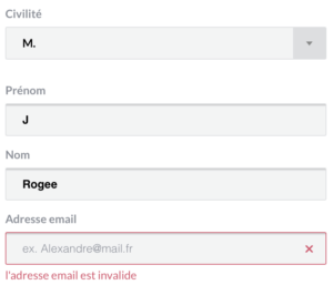 Message d'erreur sur un formulaire d'abonnement