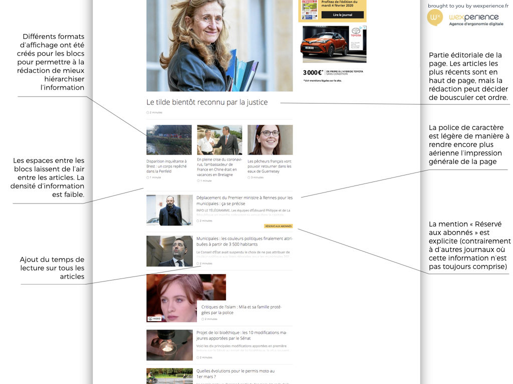 Explications sur le design de la page d'accueil de Letelegramme.fr après sa refonte en 2020