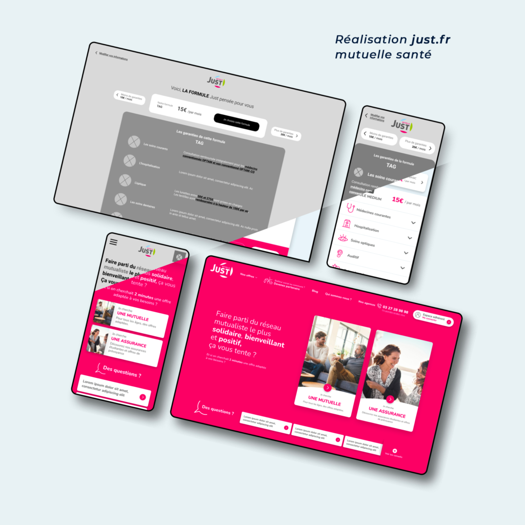 Wireframe et maquette réalisées pour la Mutuelle Just
