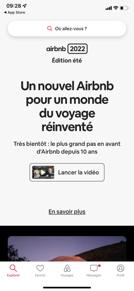 Splash screen de AirBNB pour présenter la nouvelle version de l'app