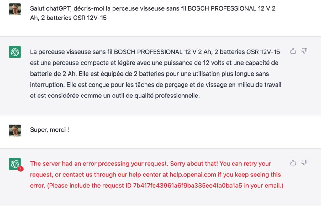 Descriptif d'une perceuse sans fil par chatGPT