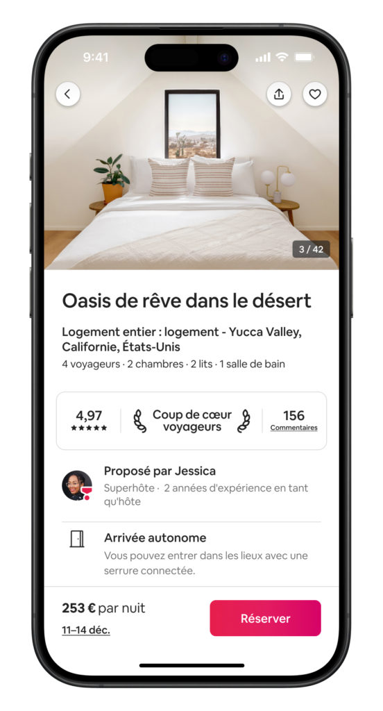 Analyse UX d'AirBNB : capture d'écran d'une fiche produit