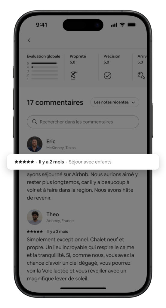 Mise en avant d'un commentaire dans  AirBNB avec un focus sur l'identification du commentateur.