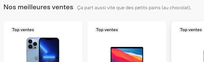 Capture d'écran du site Backmarket.fr montrant l'utilisation d'un ton humoristique pour améliorer la relation avec l'utilisateur.