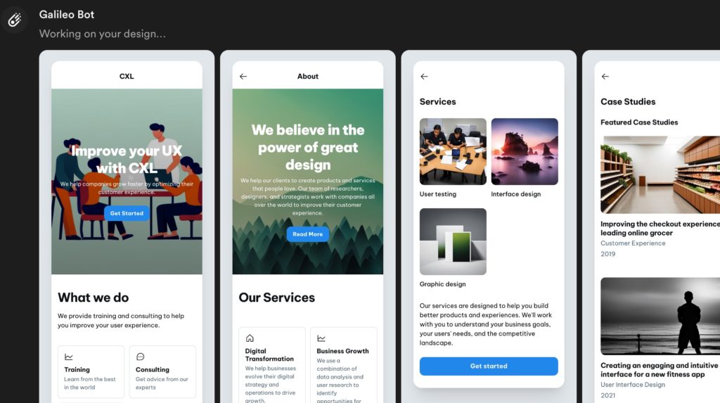 Essai de Galileo.ai : affichage d'un résultat de génération de templates