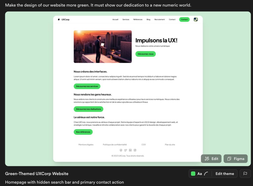 Essai de Galileo.ai : résultat de génération de template