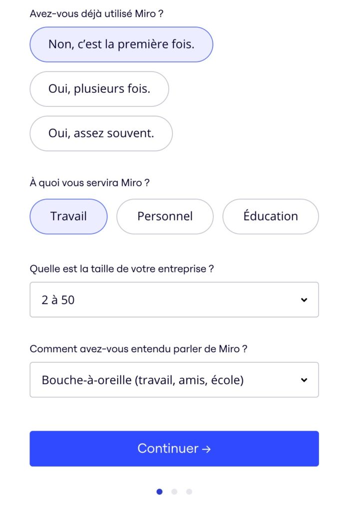 Analyse UX de Miro : capture d'écran du formulaire au complet