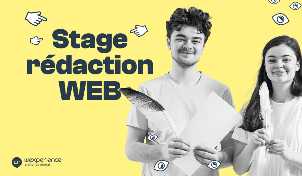 Image d'un jeune homme et d'une jeune fille avec le titre Stage Rédaction Web