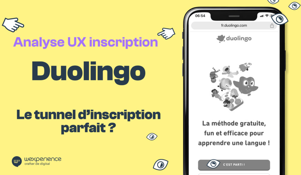 Écran titre de l'article: analyse UX du tunnel d'inscription de Duo Lingo
