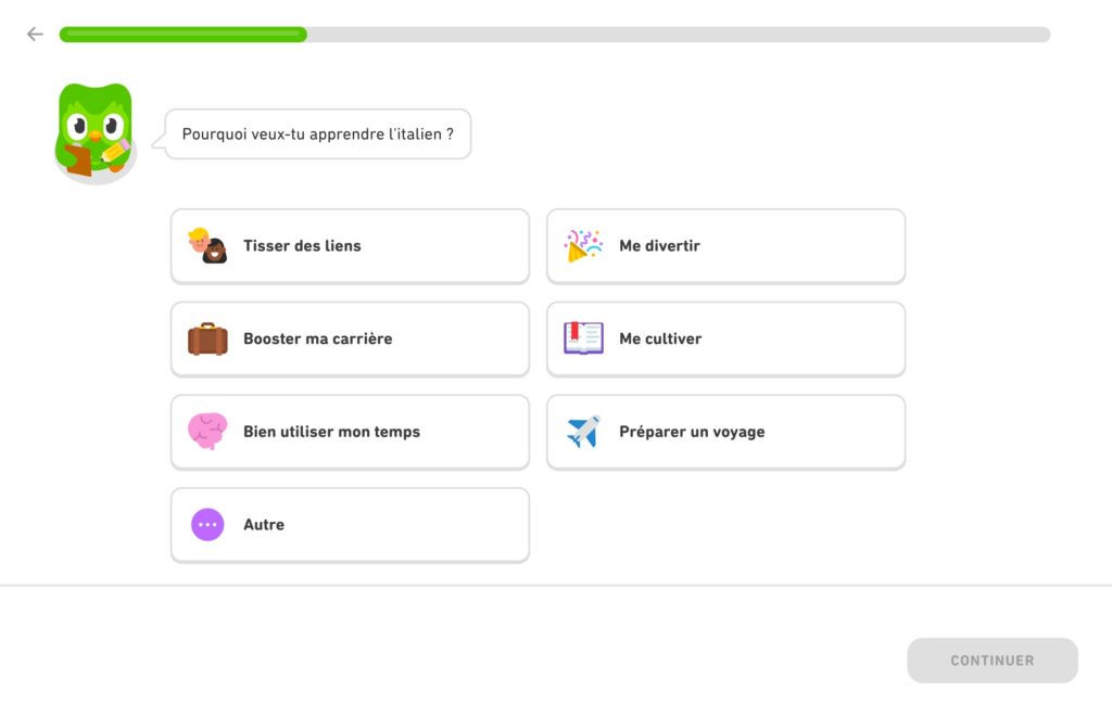 Demande des objectifs de l'utilisateur