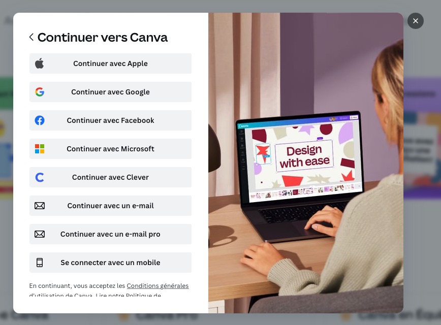 Écran du choix de l'identifiant dans Canva