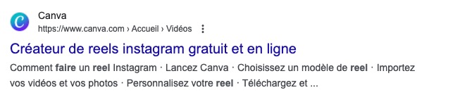 Résultat de recherche pour le mot Canva dans Google