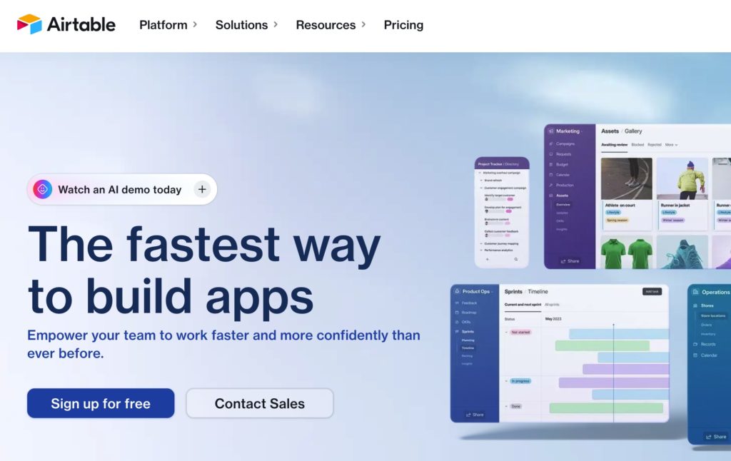 Page d'accueil de Airtable pour les utilisateurs non loggés
