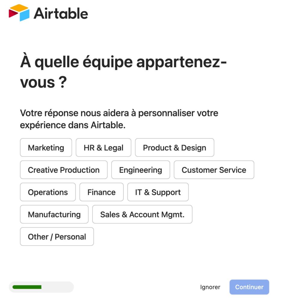 Ecran de demande du département auquel appartient l'utilisateur
