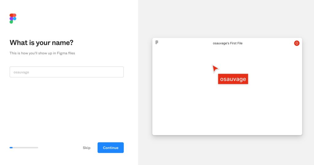 Extrait du tunnel d'inscription de Figma : la demande de nom