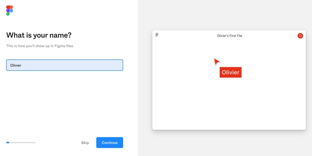 Extrait du tunnel d'inscription de Figma : la demande de nom (2)