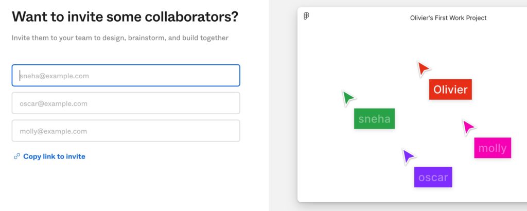 Extrait du tunnel d'inscription de Figma : la demande de partage avec ces collaborateurs