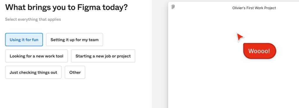 Extrait du tunnel d'inscription de Figma : la demande d'usage