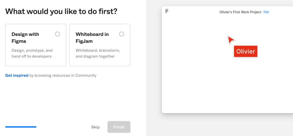 Extrait du tunnel d'inscription de Figma : illustration de la simplicité visuelle