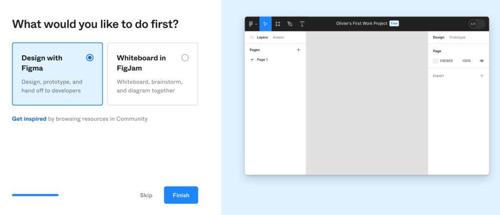 Extrait du tunnel d'inscription de Figma : personnalisation du plan (1)