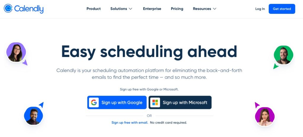 Haut de la page de Calendly.com