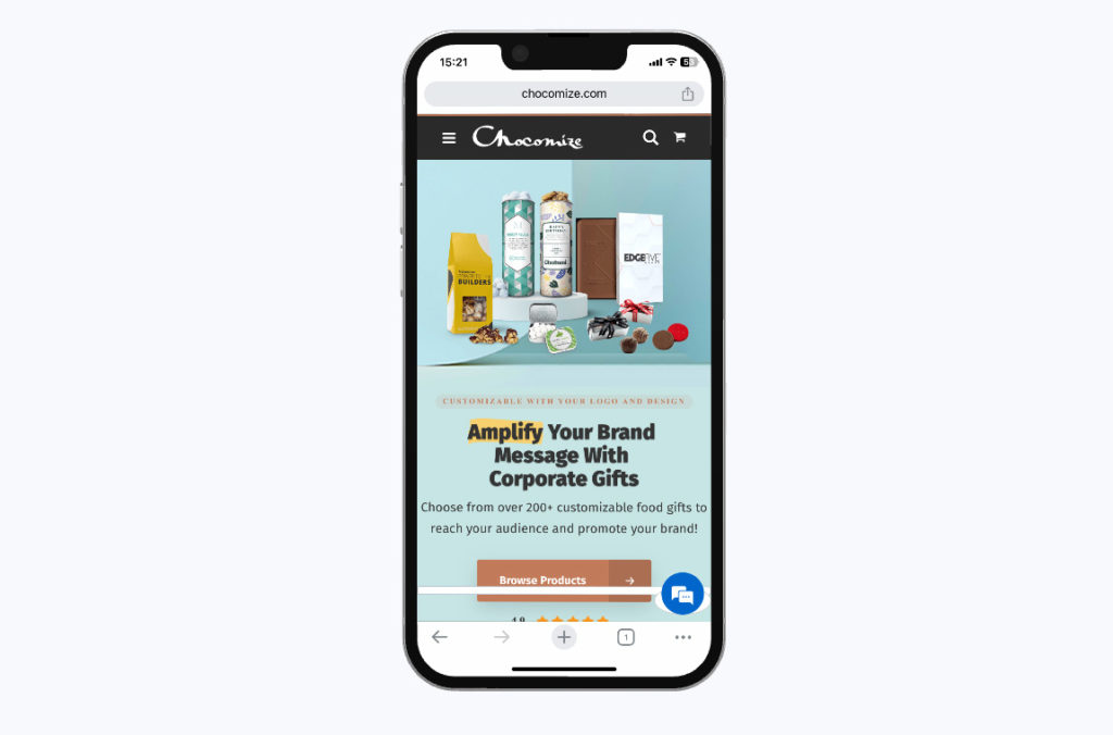 Page d'accueil de Chocomize sur mobile