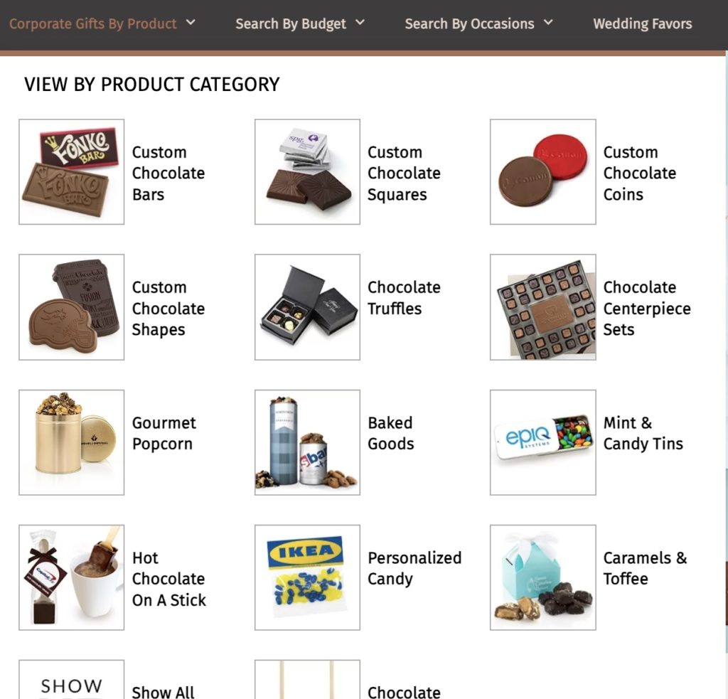 Menu de recherche dans Chocomize