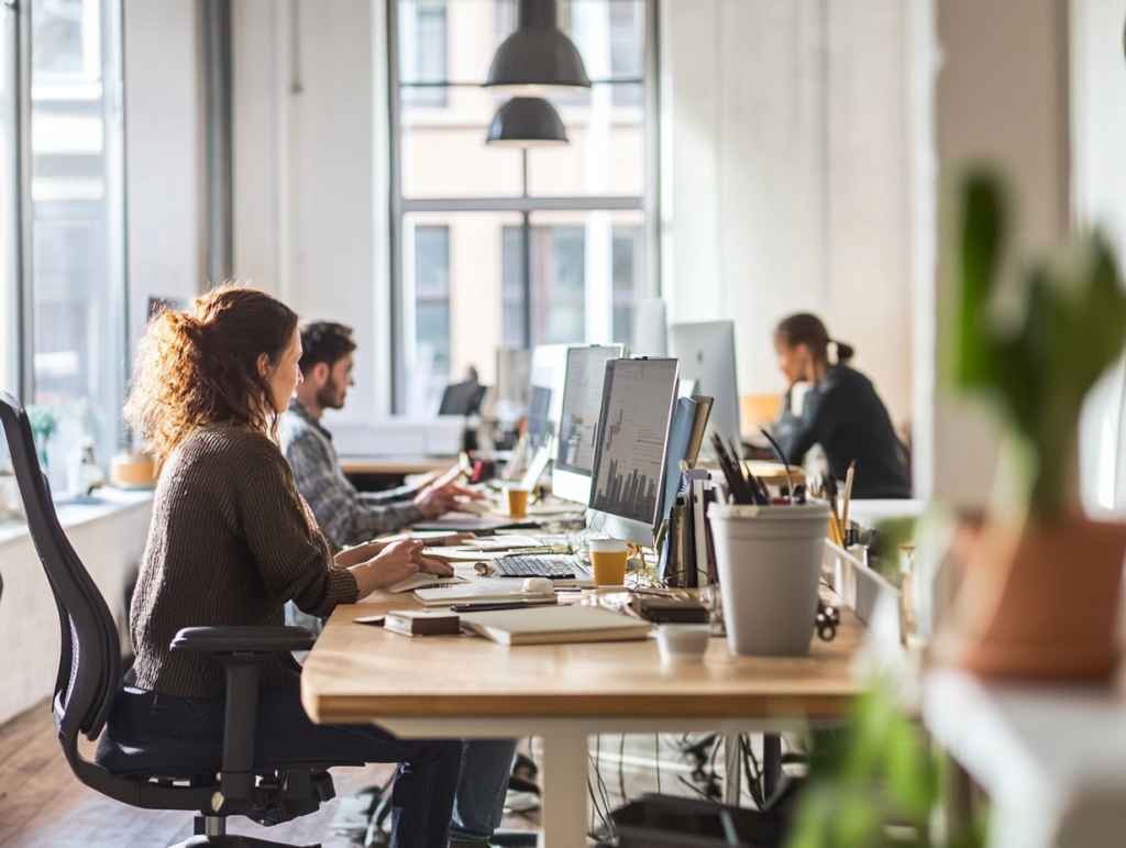 Illustration d'une équipe web travaillant dans un bureau à l'international